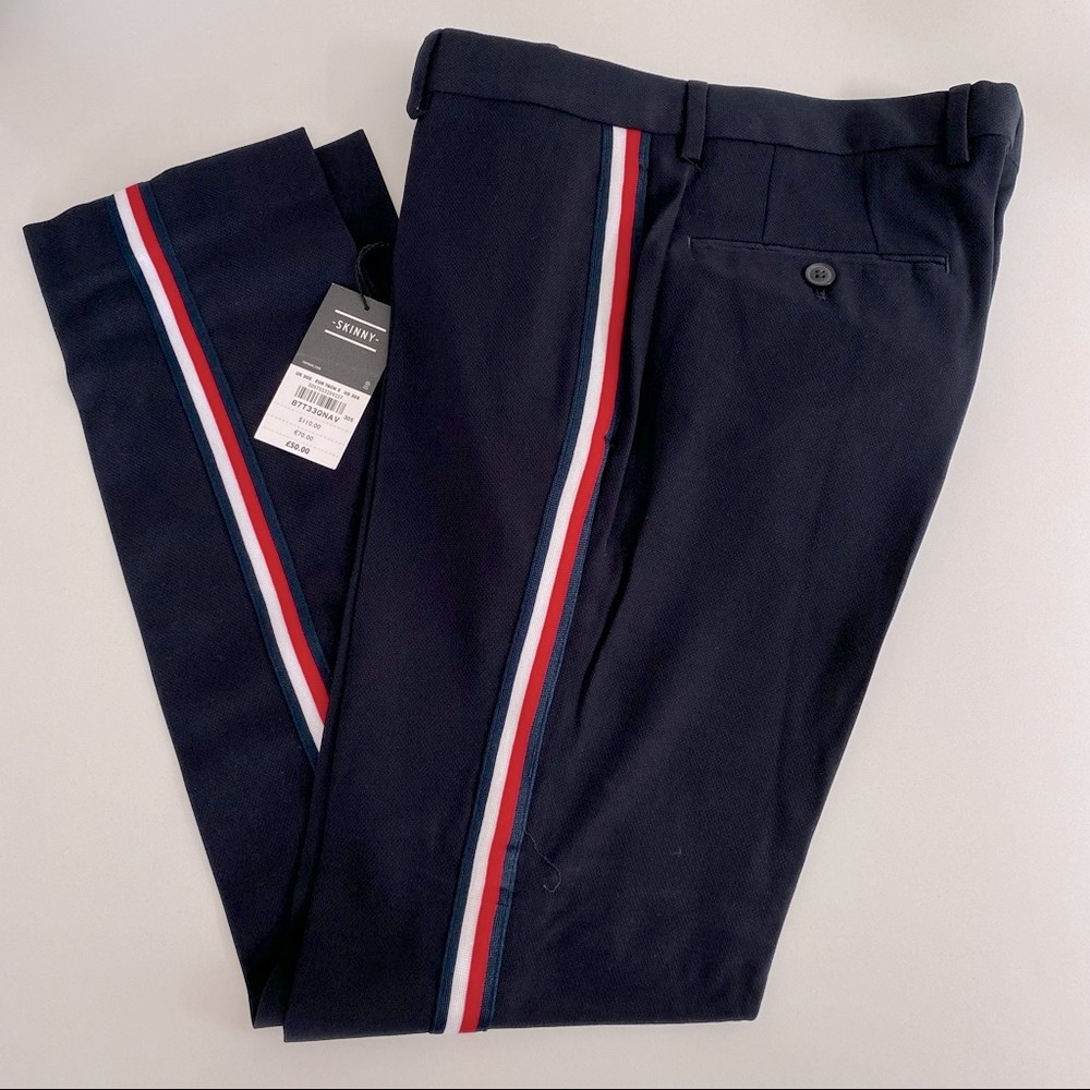 NWT Topman Skinny Pant in Navy with Stripes